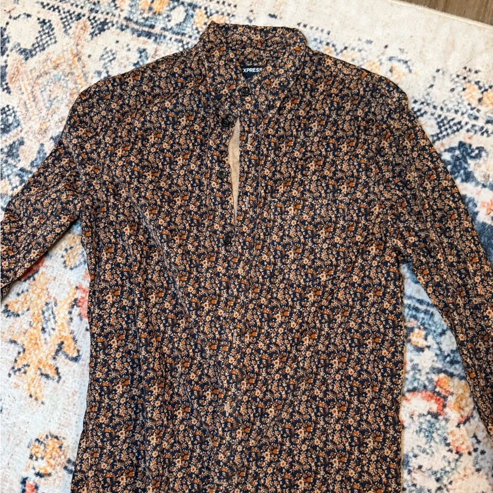 Corduroy Floral Button Up